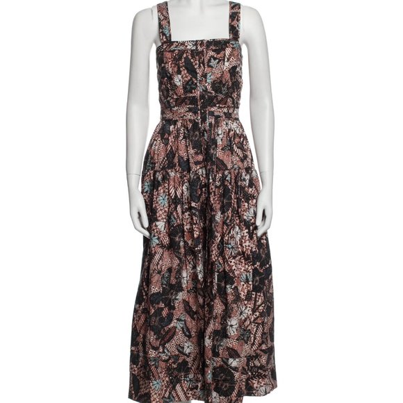 NWT Ulla Johnson Isabela Square-Neck Midi Dress